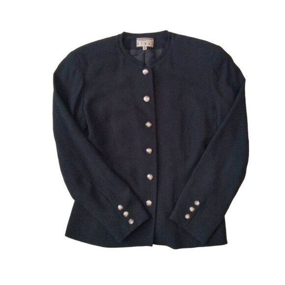 Kenar Vintage 90s Black Padded Shoulder Button Up Blazer Jacket Women's Size 8 - Picture 1 of 13